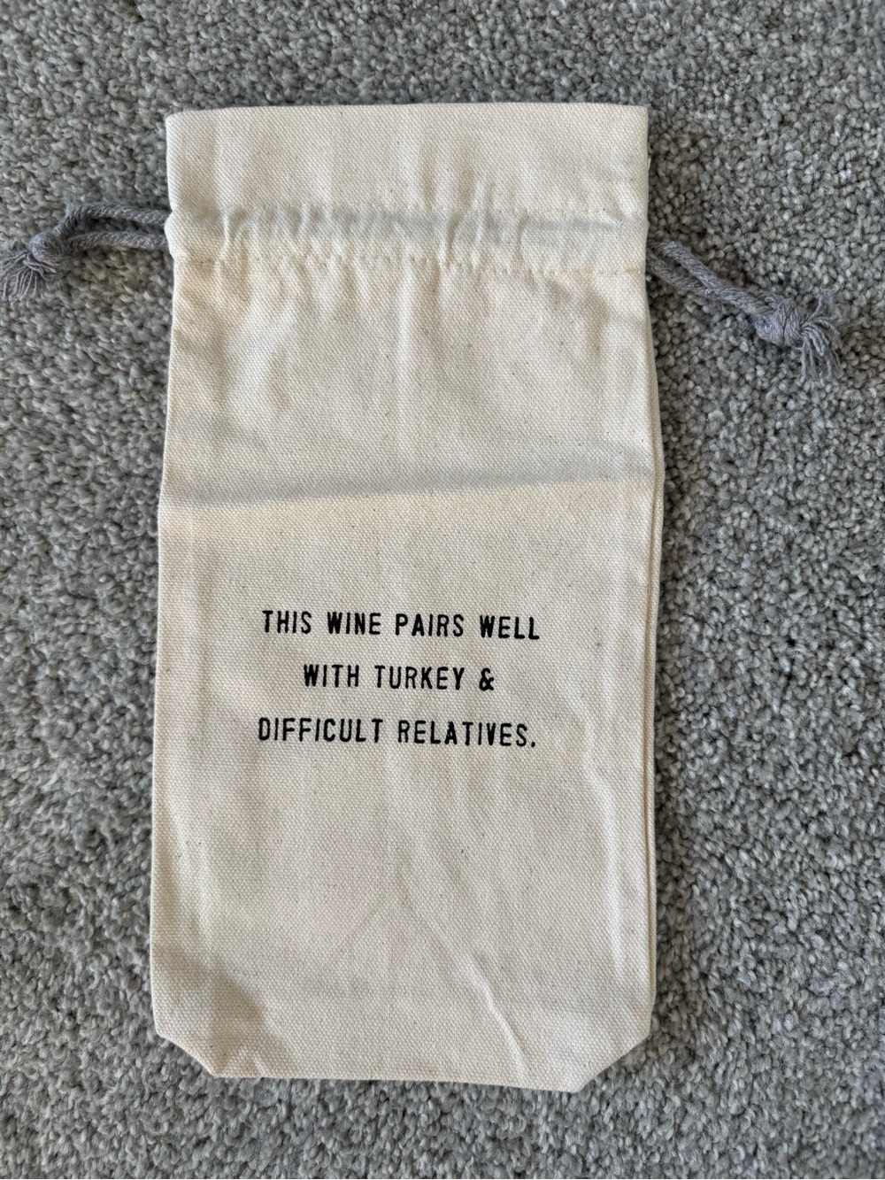 Canvas Wine Bag in Natural with Printed Quote